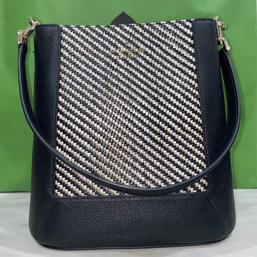 Kate Spade Knott Woven Leather Black and Cream Shoulder Bag - Picture 10 of 11